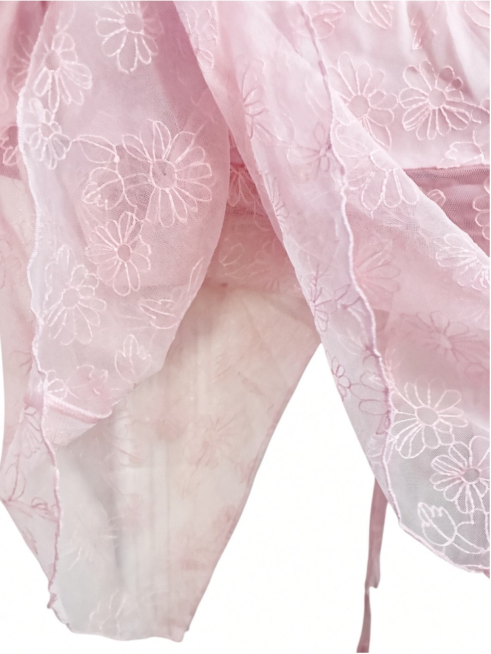 Love on a Hanger Pink Floral Mesh Ruched Drawstring Tie Front Top Blouse Size XL - Picture 8 of 11